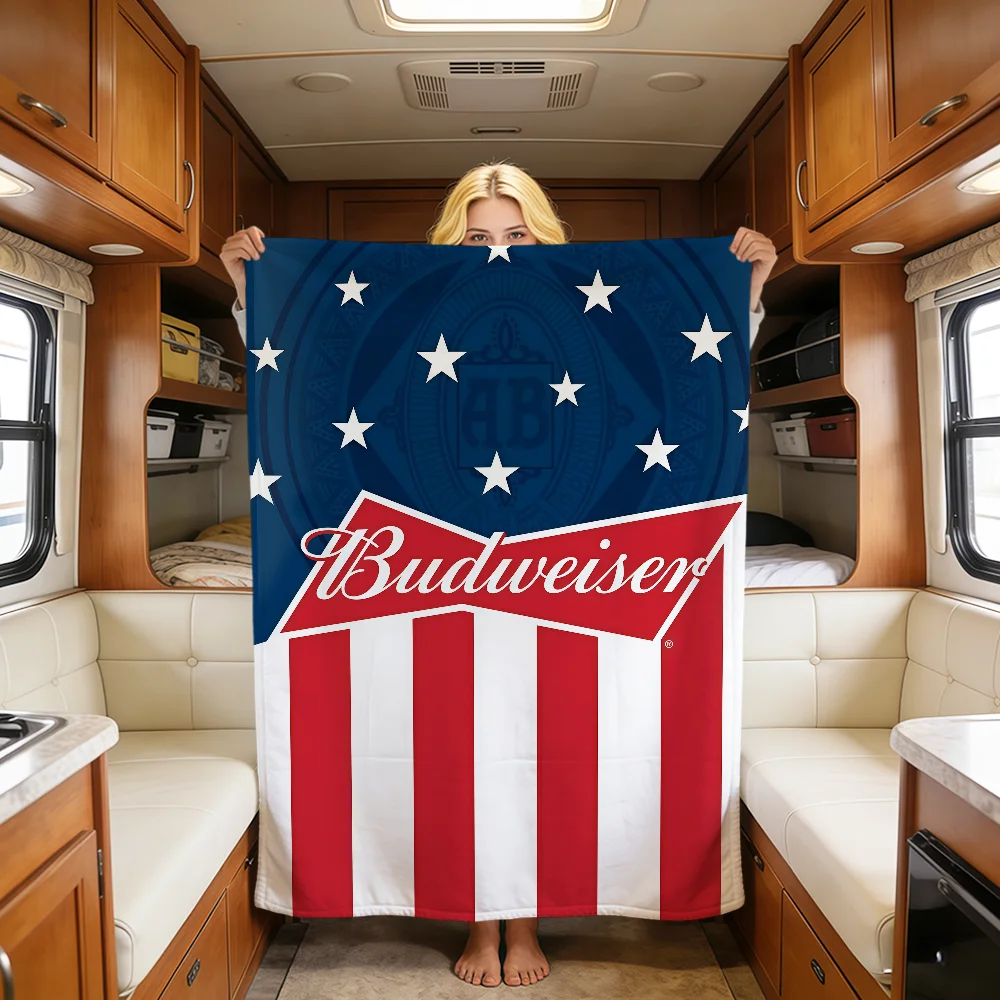 Cool Brand Fashion Beer Logo B-Bud Soft Warm Plush Blanket For Dorm Sofa Living Room Pet Hogar Bedroom Gift Nap Home Flannel