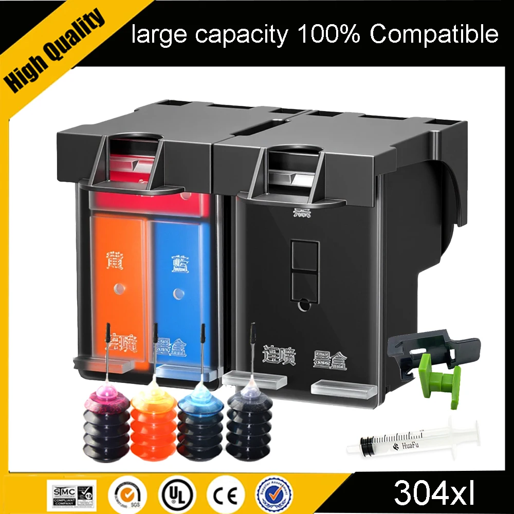 Refillable 304XL Ink Cartridge for HP Deskjet 2620 3700 3720 3752 3762 3760 5000 5010 5020 5030 Envy 2620 3762 3760 5000 5010