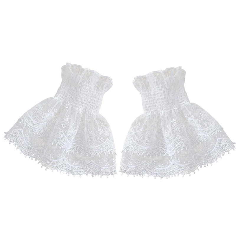 L21E Flared Decorative Lace Sleeves Wrist Cuff Extension Embroidered Flower Arm Covers For Women Girl Outfit Enhancement