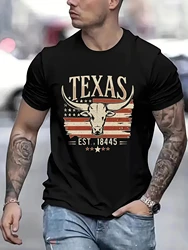 Texas Graphic Men's Short Sleeve T-shirt, Daily Outdoor Fashion Versatile Casual Comfortable Pure Cotton T-shirt Top