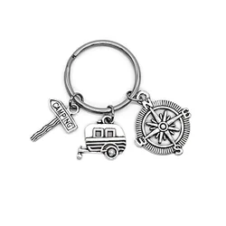 1 Pc Outdoor Camping Backpacking Pendant Keychain Van Road Sign Indicator Compass Keychains For Men