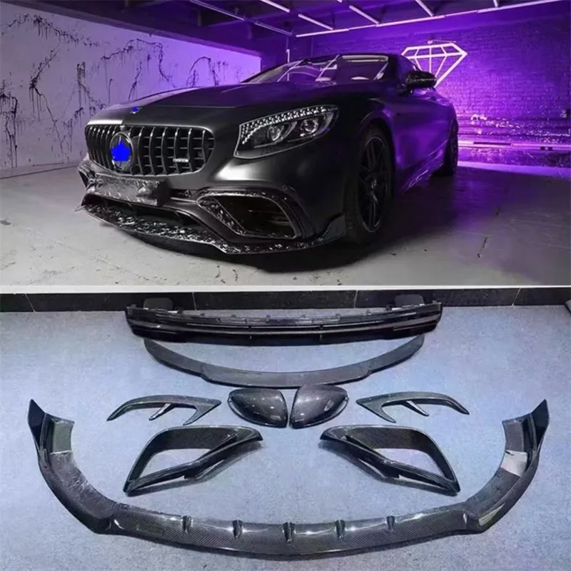 Untuk Mercedes Benz W217 S63 2019 2020 2021 2022 2023 ReaI Bumper Serat Karbon Kit Spoiler Pisau Angin Sayap Ekor Bibir Belakang Bibir Depan