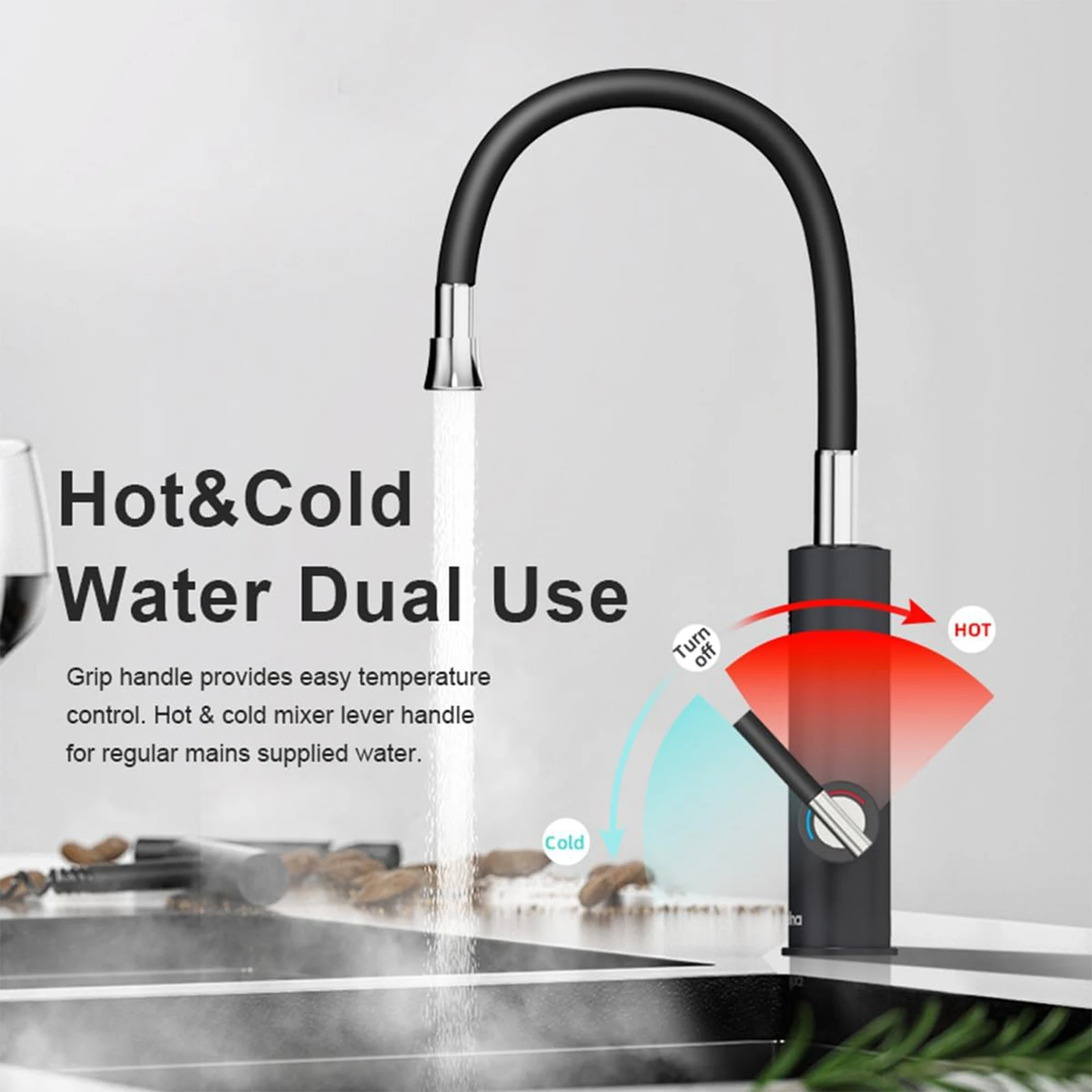 24-hour electric instantaneous water heater equipped with a non-slip handle design and environmentally friendly ABS material