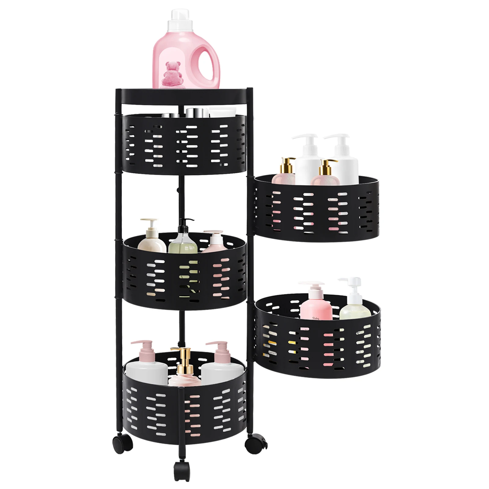 5 Tiers Storage Shelves Rack  Removable Kitchen Basket Shelf Rotating Organizer