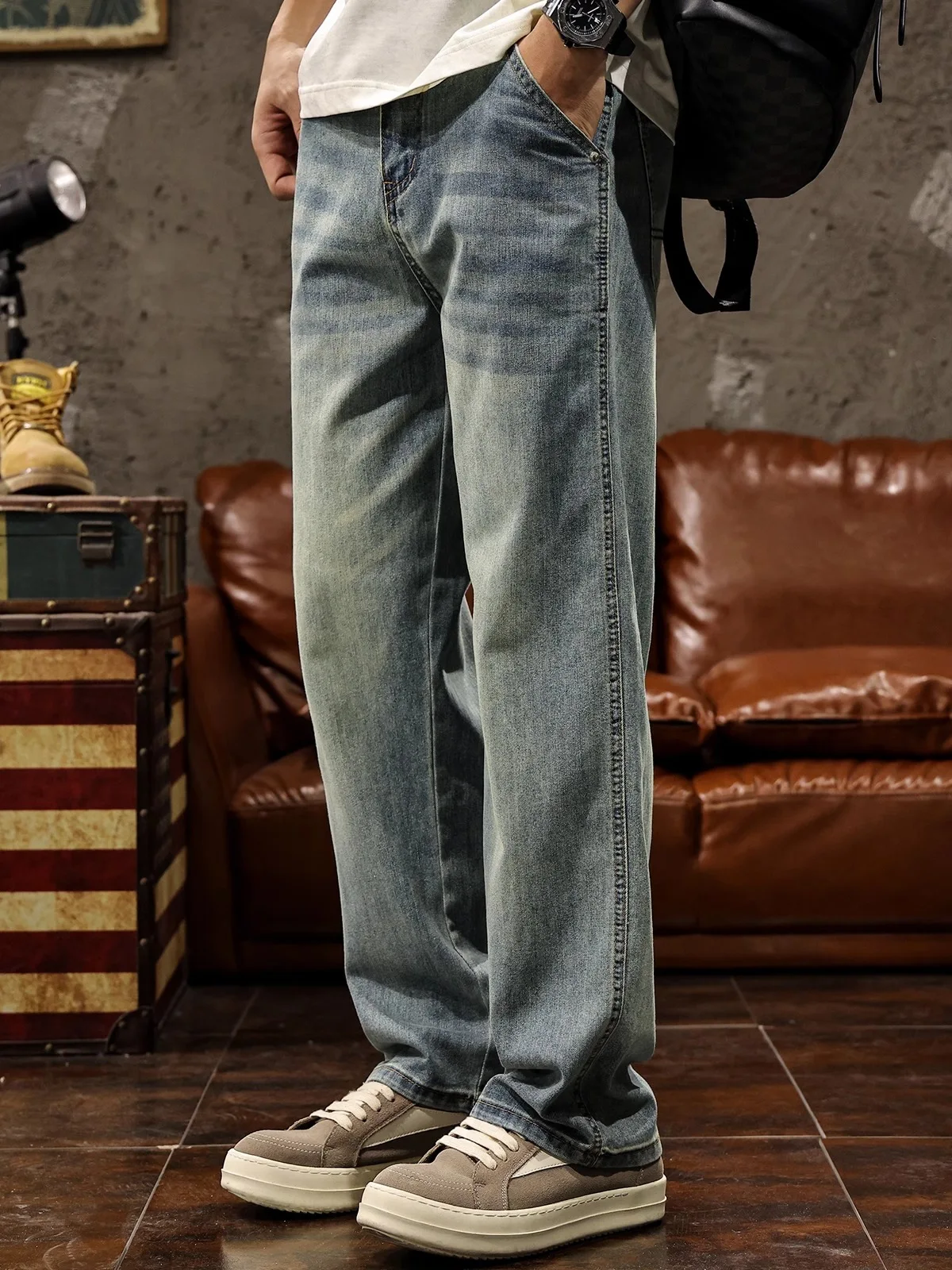 

Loose Straight Leg Men's Jeans American Retro Casual Pants Spring Autumn Season It ternnaths Trendy Brand mid Waist Long Tr...