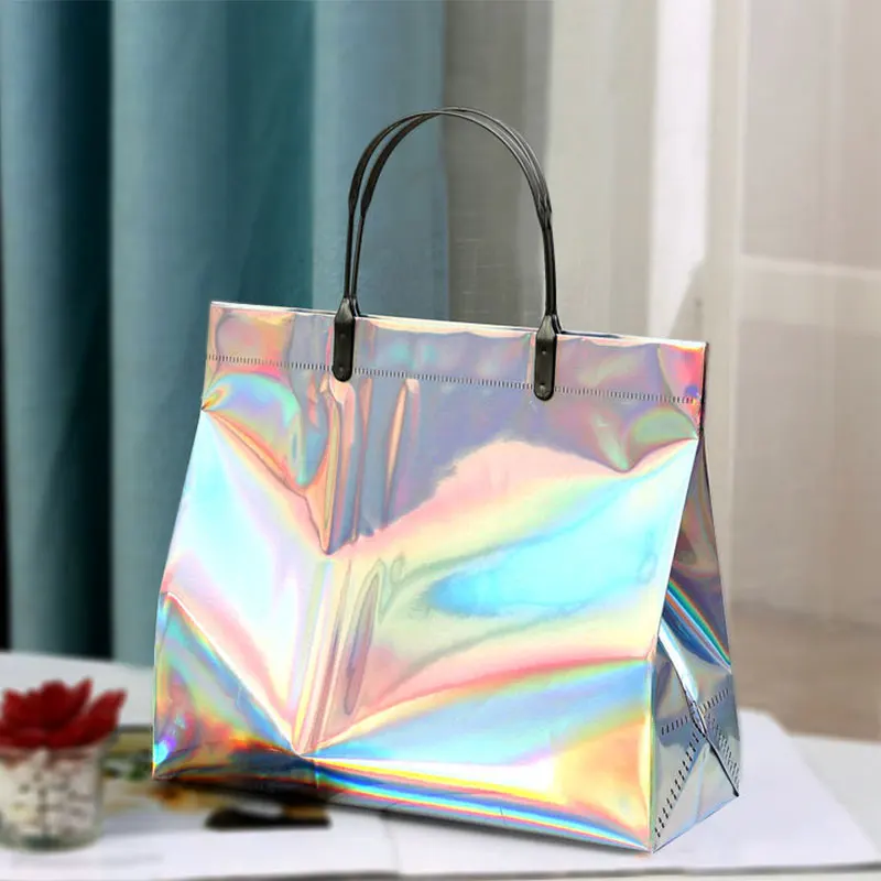 Pvc Laser Tote Bag Thick Handbag Waterproof Gift Bag Plastic Bag Clothing Bag Shopping Bag Xmas Gift Bag Large Candy Ornaments