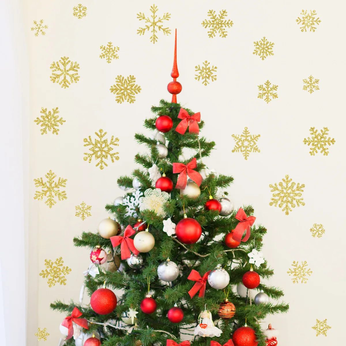 2pcs Golden Snowflake Christmas Wall Sticker Window Living Room Bedroom Study Dining Room Decoration Wall Sticker Ct8007