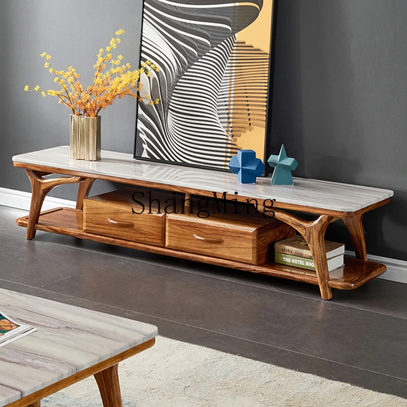 ZYY خزانة تلفزيون عالية من خشب الأبنوس الفاخر، طاولة شاي مستطيلة فاخرة وبسيطة لغرفة المعيشة المنزلية