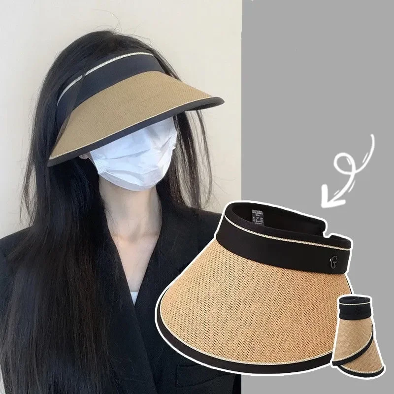 Female Summer Casual UPF50+ Sun Hat Empty Roof Straw Hat UV Protection Sun Visor Foldable