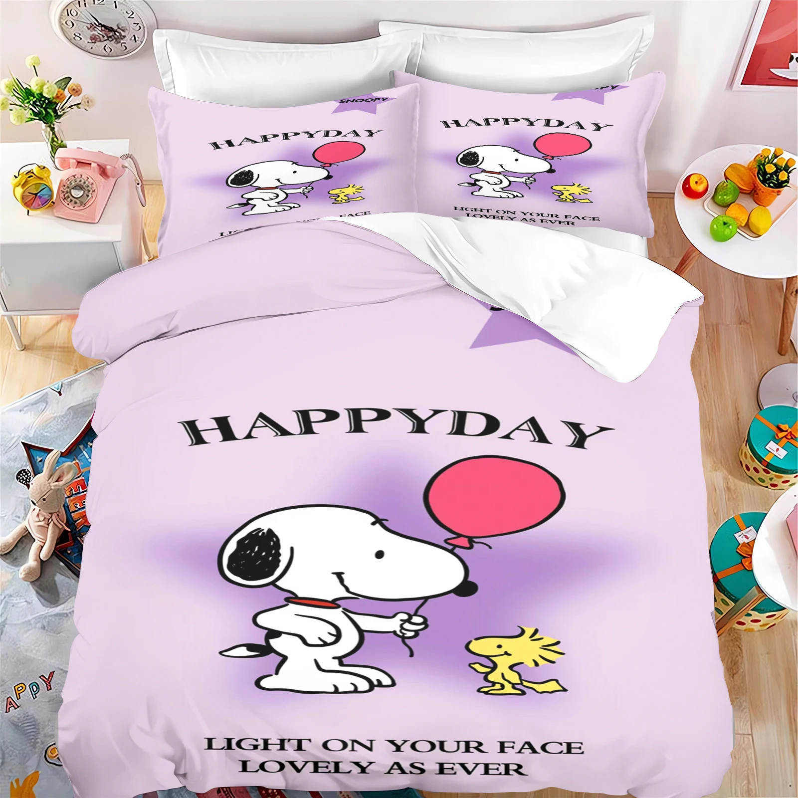 Snoopy Cartoon Dekbedovertrek Leuke Gedrukt Kinderen 3 Delige Set 1 Dekbedovertrek Trooster Beddengoed Sets King Queen Size