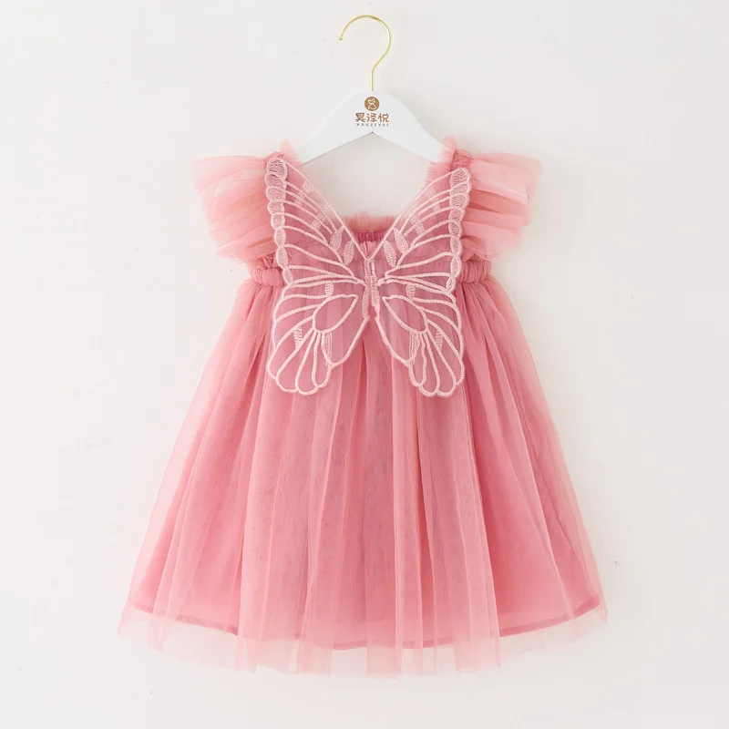 3-8Years Children Girls\' Dress Butterfly Dress For Girls Summer New Flying Sleeve Mesh Princess Dress