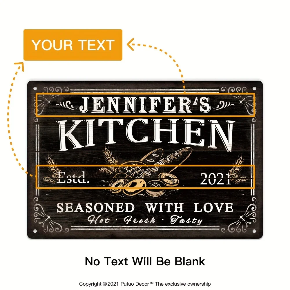 [Personalized Kitchen Sign] Customized] Putuo Decor Personalized Funny Kitchen Sign, Custom Name, 12X8 Inches Metal Sign