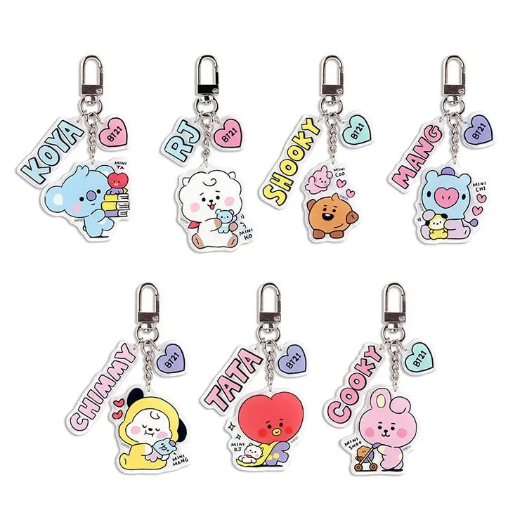 

BT21 New Cute Cartoon Keychain Anime Figure TATA SHOOKY Acrylic Pendant Car Decoration Exquisite Accessories Girls Holiday Gift