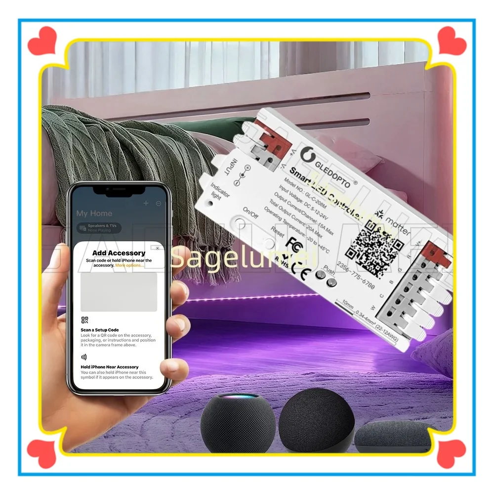 ACK Matter LED Controller Intelligent Smart RGBCCT Light Strip Controller 5V 12V 24V PWM Dimming APP Voice Control with HomeKit