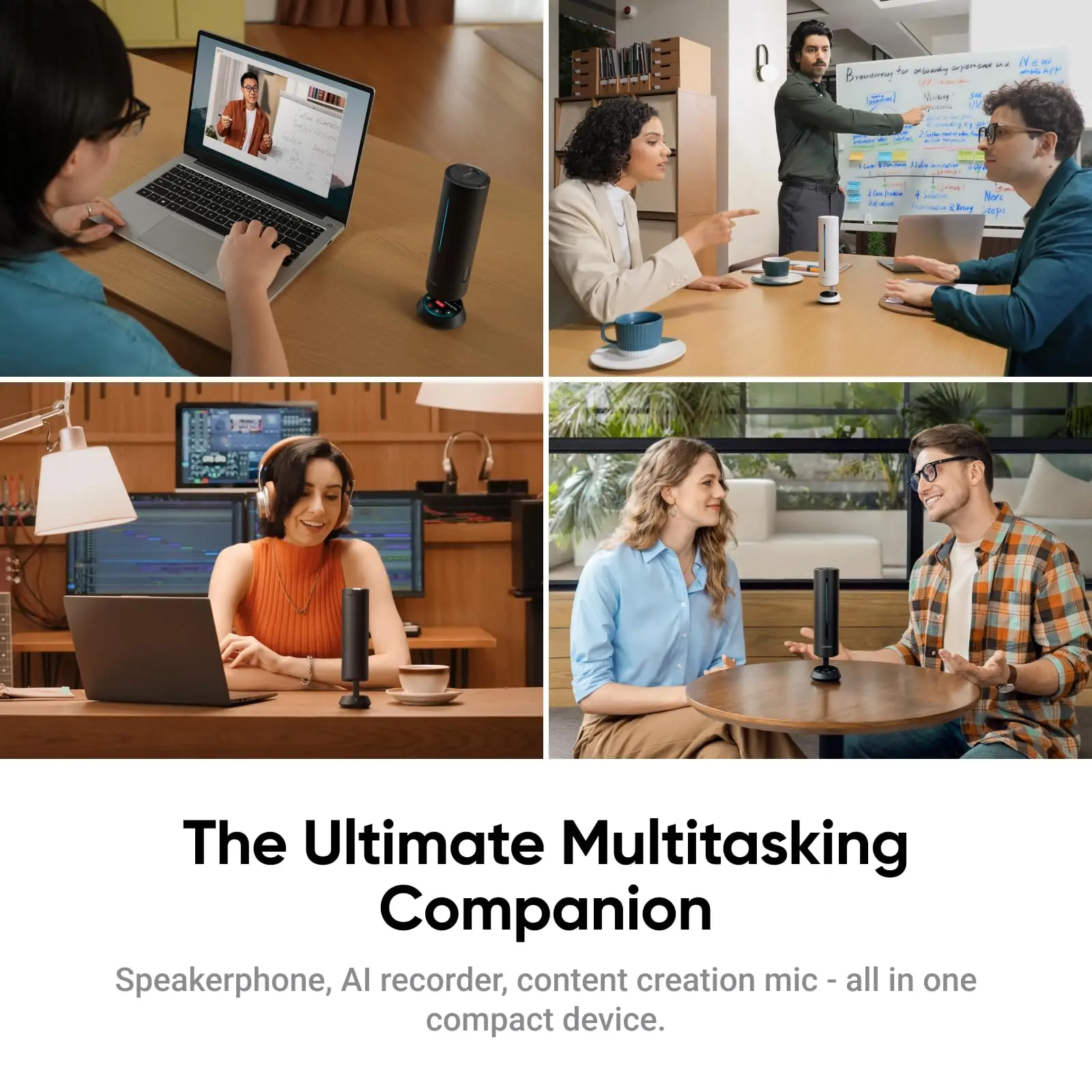 Insta360 Wave - مكبر صوت AI، بلوتوث، مسجل صوت، 8 ميكروفونات لإلغاء الضوضاء مع تشكيل الشعاع، وصف AI