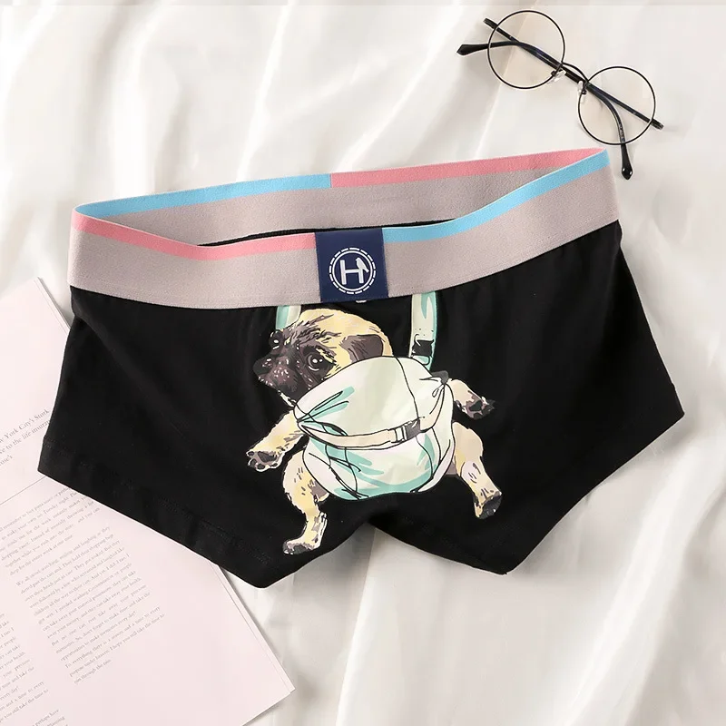 Funny Dog Printing Cotton Boxer Briefs Men Personality Underpants Gifts for Man U Bulge Pouch Panties Youth Student Boxer Shorts