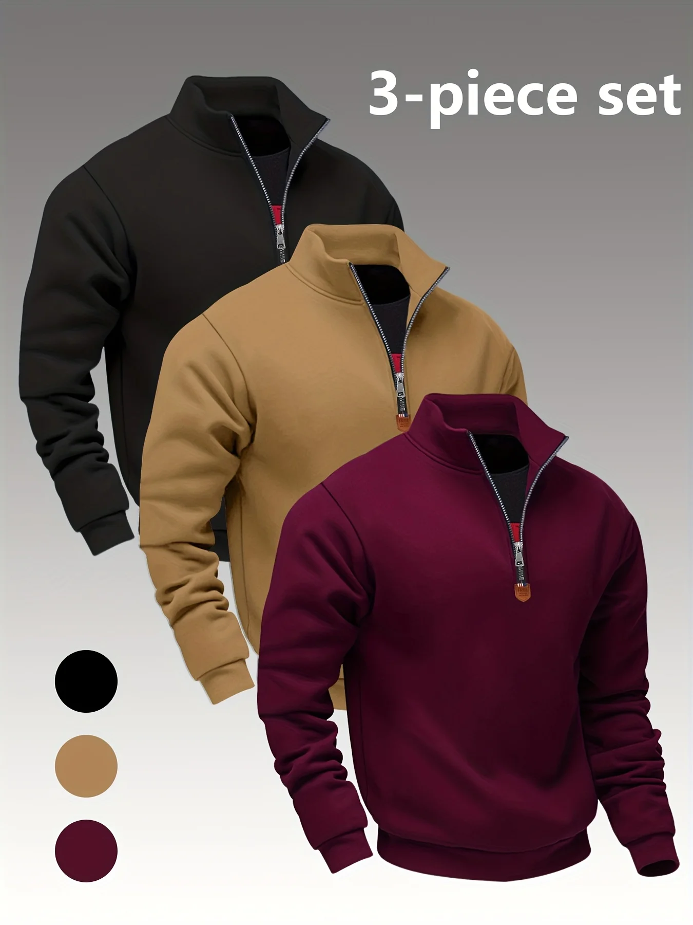 

3pcs Set-Men's Autumn /winter -lined Sweatshirts Half-zip Stand-collar Pullovers Suitable as Gifts for Family and Friends Cozy