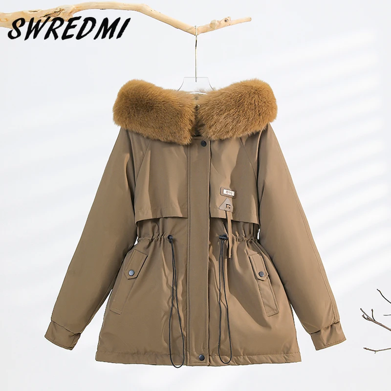 

Winter Coat Women Hooded Snow Outwear Jacket M-2XL Solid Large Fur Solid Thicken Parka Female