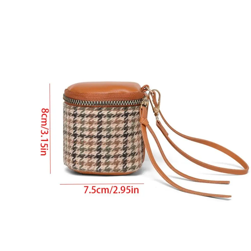 Portable Small Square Coin Purse Canvas Velvet Houndstooth Zipper Wallet Lipstick Storage Zipper Pouch Mini Storage Bag Girls