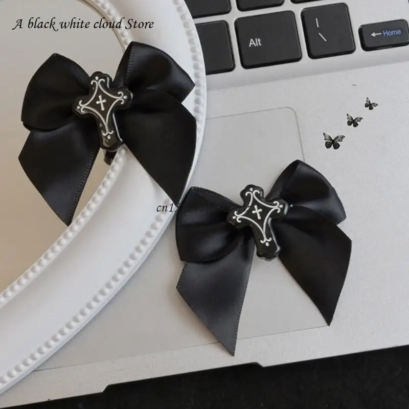 2 PCS Gothic Sweet Girly Dark Bow Hair Clip Bow Ribbon Y2K-style Bow Bunches Accessories Sweet Balletcore