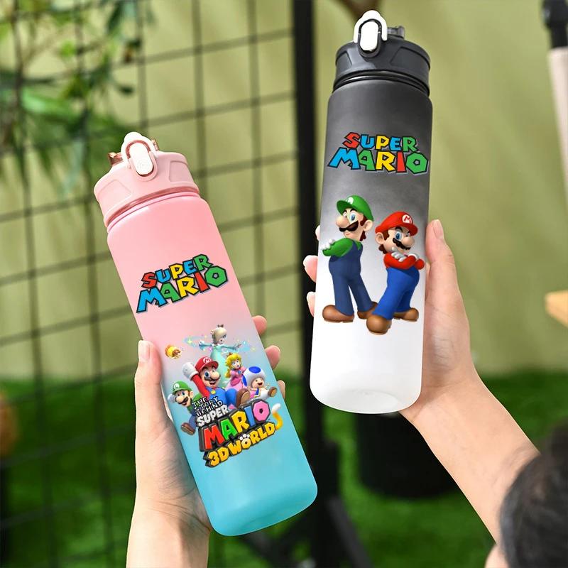 

800ML Super Mario Sports Water Bottle With Straw Large Capacity Water Cup Travel Portable Gym Fitness Jugs Drink Bottle Kettle