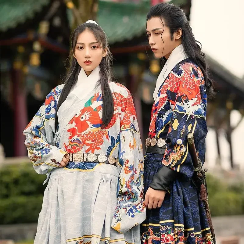 2023 Original Ming Dynasty Dragon Printed Hanfu Feiyu Suit Men Women Traditional Halloween Swordsman Knight Performance Costumes