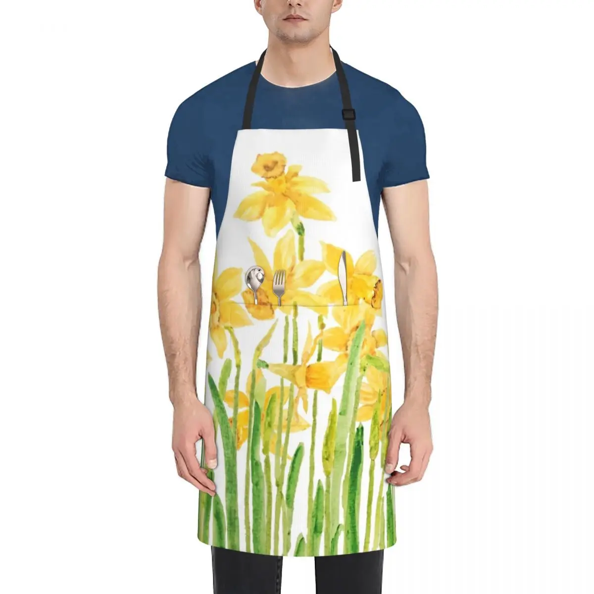 

hand painted yellow daffodils field watercolor Apron Men kitchen For Women Kitchen Cleaning Products For Home Apron