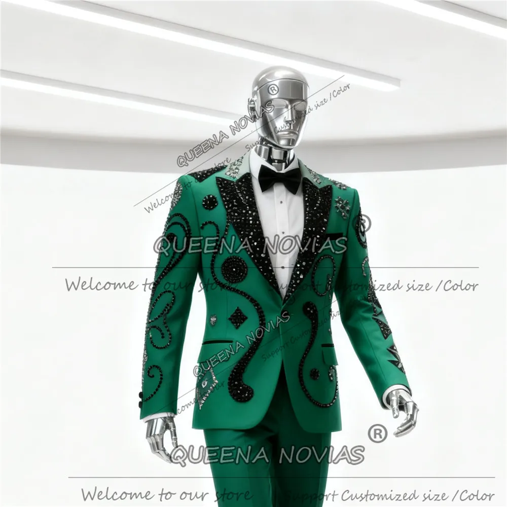 Brillante Perlen Perlen Bräutigam Hochzeitsanzug Slim Fit Pailletten Label Blazer Maßgeschneiderte Mann Bankett Kleidung Outfits Kostüme Homme