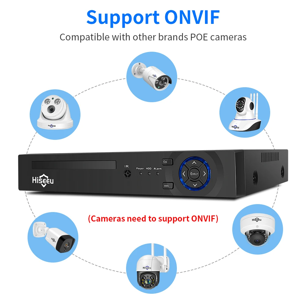 Imagem -02 - Hiseeu H.265 8ch 16ch 4mp 5mp 8mp 1080p 4k Poe Nvr Gravador Áudio Bidirecional Vigilância de Segurança Doméstica Nvr para Câmera ip Poe Cctv