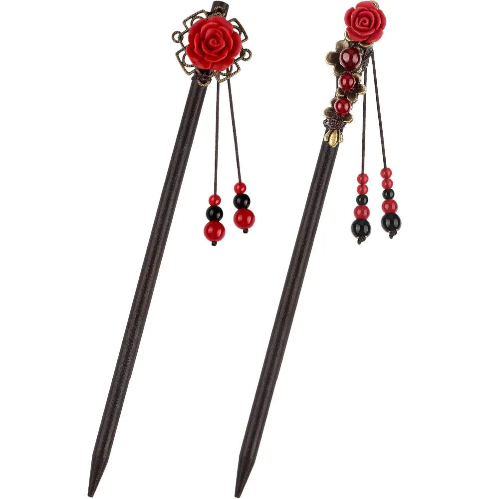 

WILLBOND, 2 шт., китайские деревянные палочки для волос, деревянные заколки в стиле ретро, японские классические палочки для еды, цветочные аксессуары ручной работы