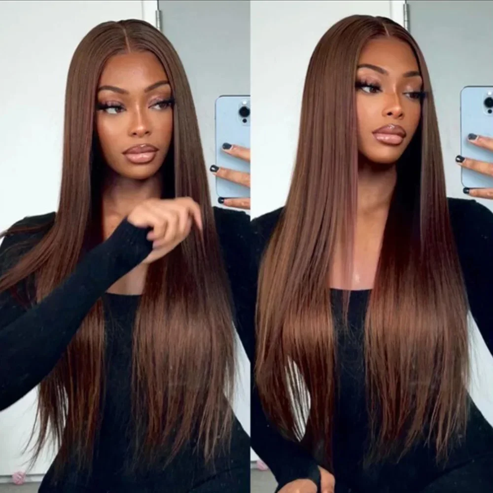 

4# Chocolate Brown Straight Human Hair Wig 13x6 Hd Lace Human Hair Wig 13x4 Lace Frontal Wig 200% Density Brazilian Hair Wig
