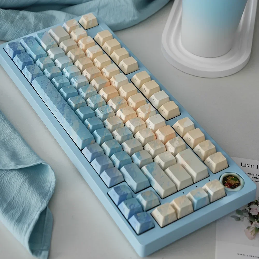 Side Engraved Keycaps, Cherry Heat Sublimation, Dyeing for 64, 96, 104, 108, Mechanical Keyboards, PBT, Original, Aqua Line