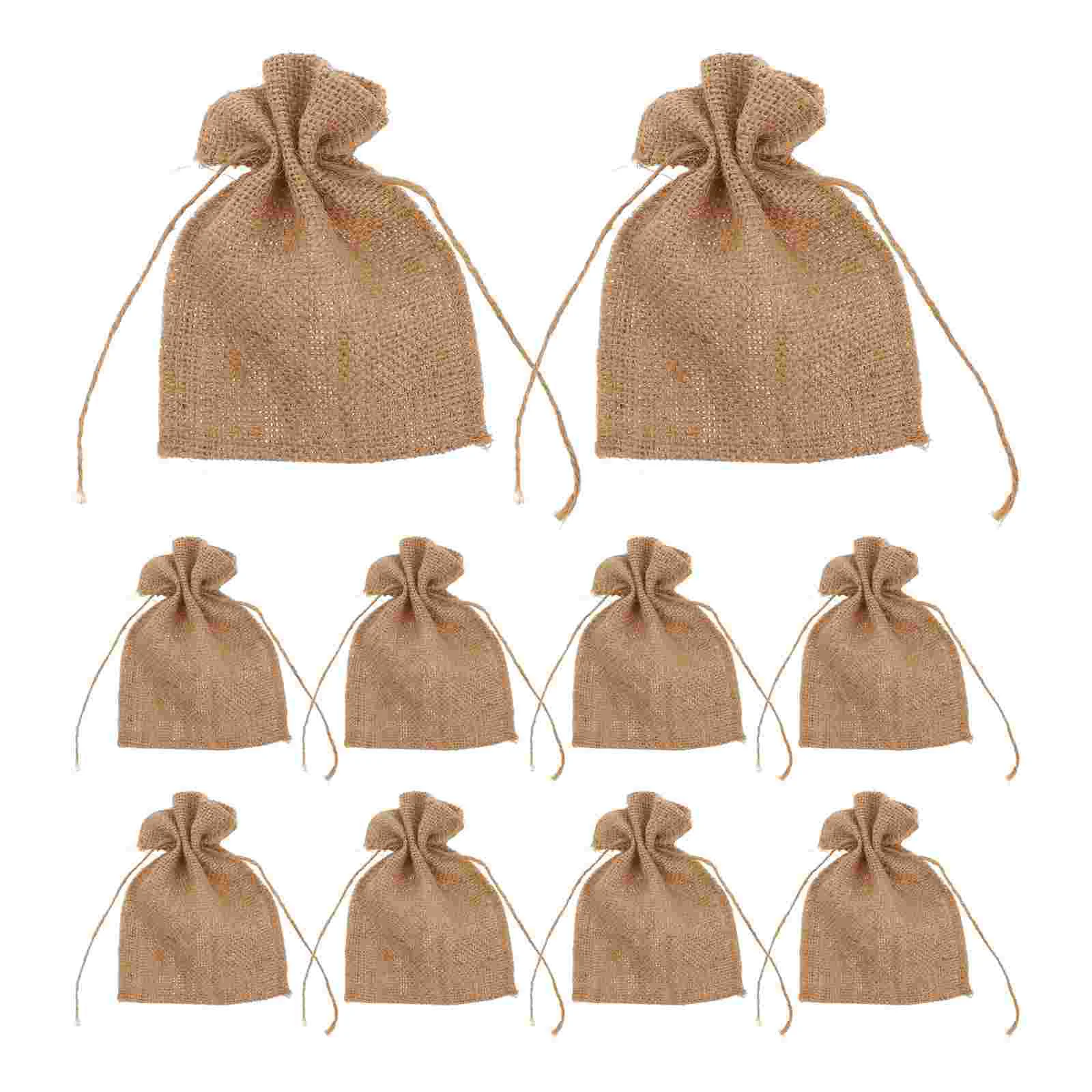 10 Pcs Burlap Bag Handmade Treat Pouches Favor Sacks Gift Small Drawstring Snack Baggies Linen Present Bags Jewelry