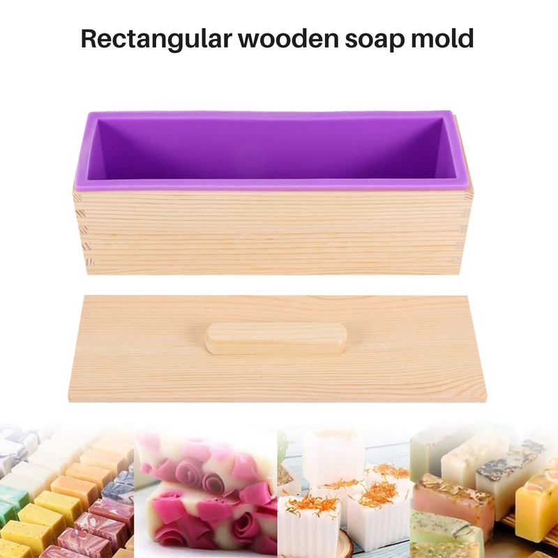 Rectangular Wooden Soap Mold With Silicone Liner Cover Loaf Soap Mold Tool Diy Soap Candle Mold 1200G Mold Making Tool