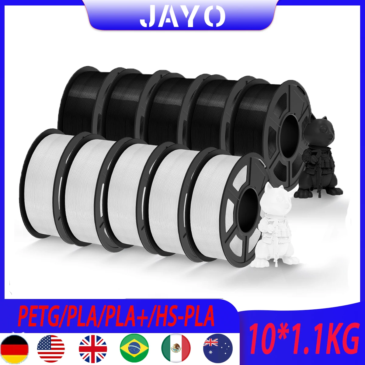 JAYO 3D Printer Filamen PLA/PLA PLUS/PETG/High Speed PLA Rainbow  1.75mm  10 Rolls 3D Print Materials for 3D Printer& Pen