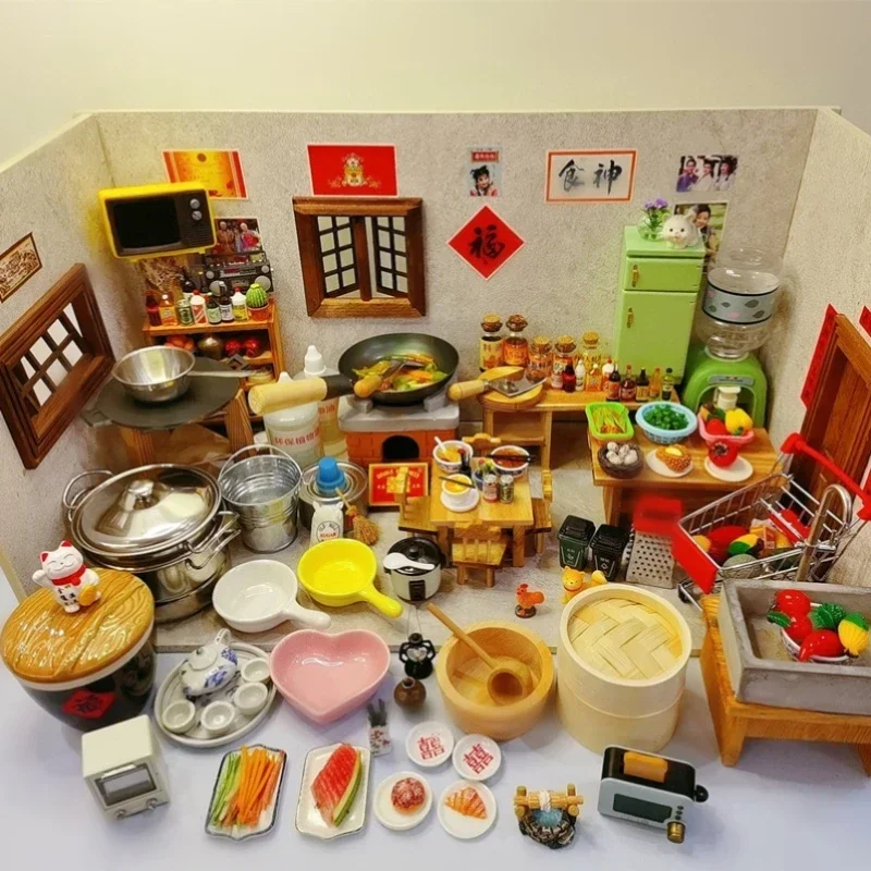 Mini Kitchen Really Cooked Full Set of Kitchenware Children Play House Parent-Child Interaction Toys Creative Candy  Gift