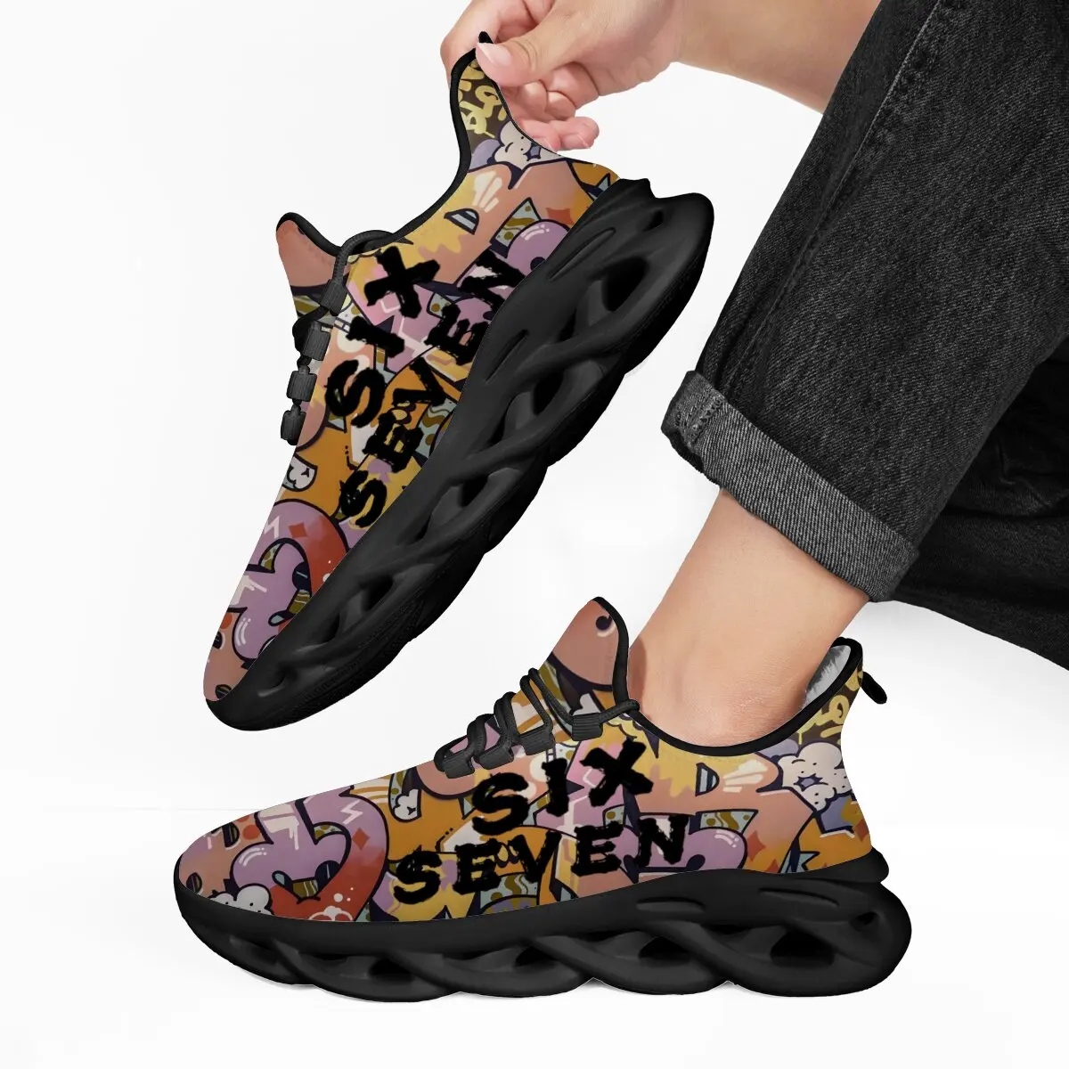 

Fashionable Men's Sneakers Lightweight Fleece Lined Cartoon Graffiti Six Seven Print Sneakers for Men Women Platform Shoes