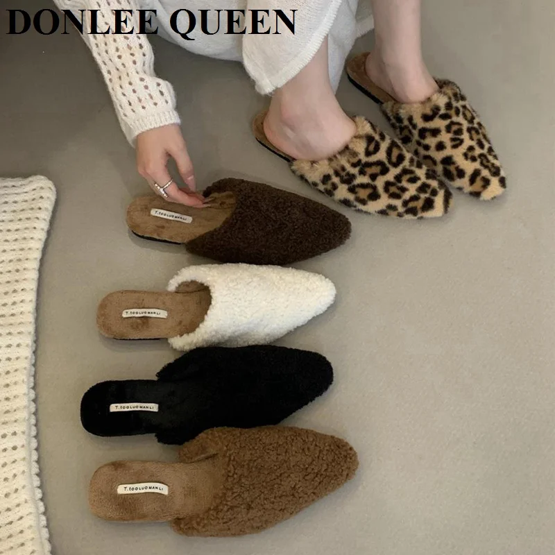 

Модные меховые тапочки, женские шлепанцы, шлепанцы без шнуровки на плоской подошве, зима-осень, теплая обувь, женская уличная домашняя шлепанцы, плюшевые Mujer
