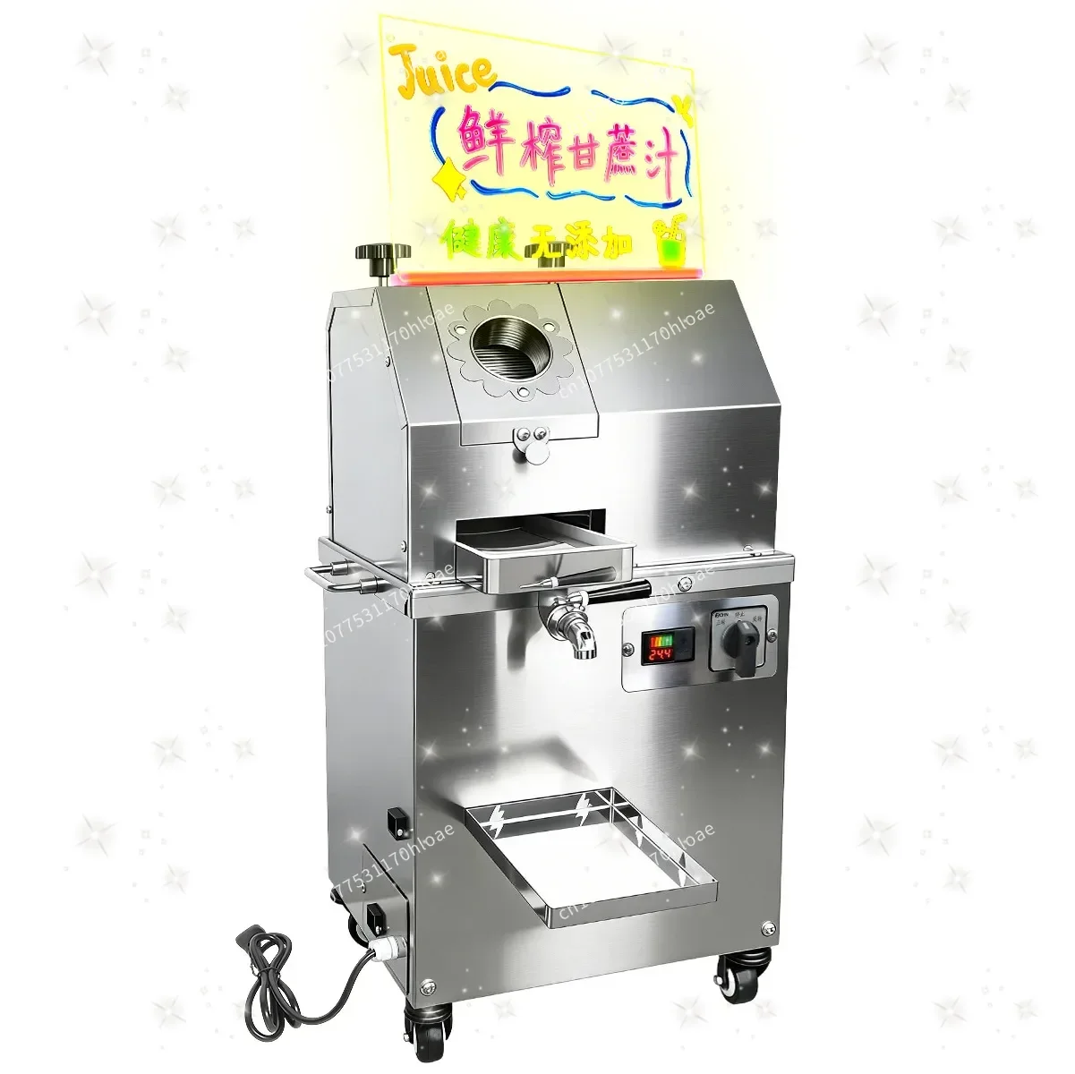 Commercial Sugar Cane Machine USB Port Rechargeable Mobile Phone Fully Automatic Commercial Sugar Cane Juicer for Street Vending
