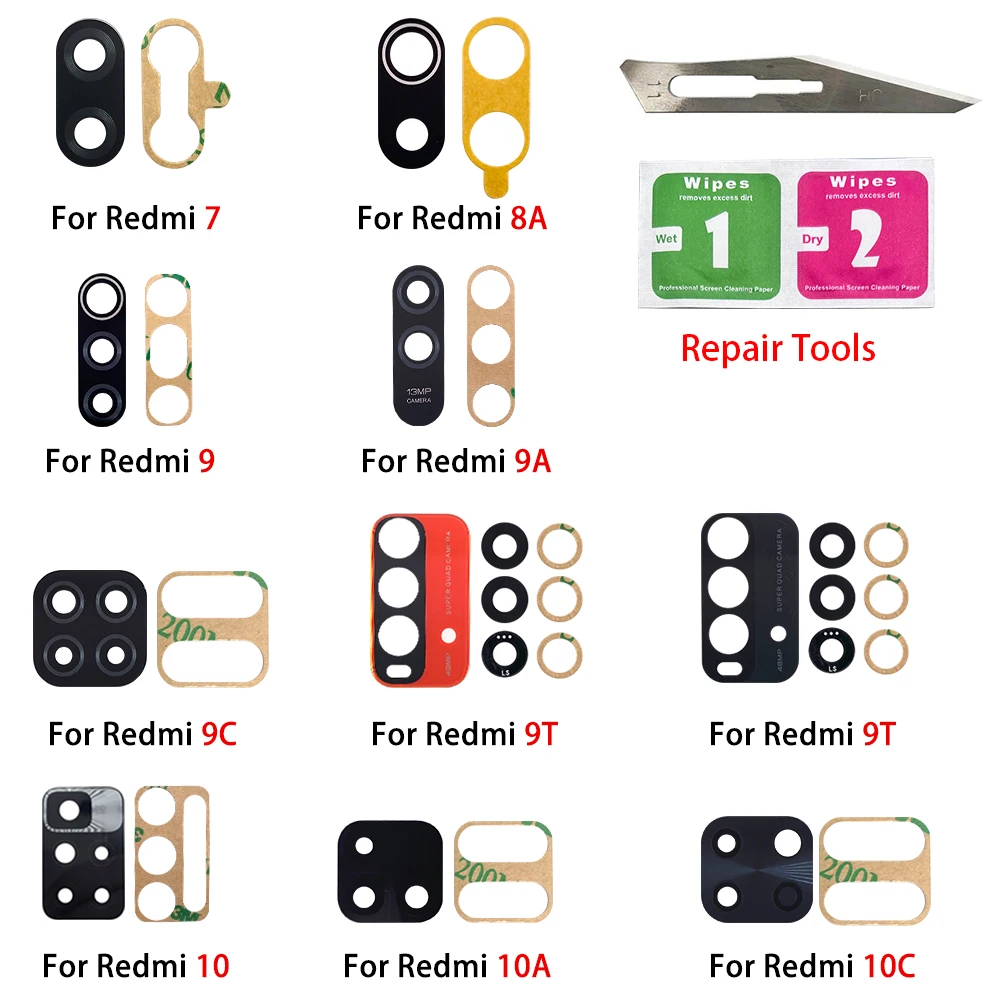 2Pcs,Camera Glass For Xiaomi Redmi 12C 10A 10C 10 9T 9A 9C 9 8A 8 7 7A Rear Back Camera glass Lens With Glue Adhesive