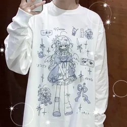 長袖Tシャツ,特大トップス,日本のアニメ,愛らしいサブカルチャー,かわいい女の子,秋