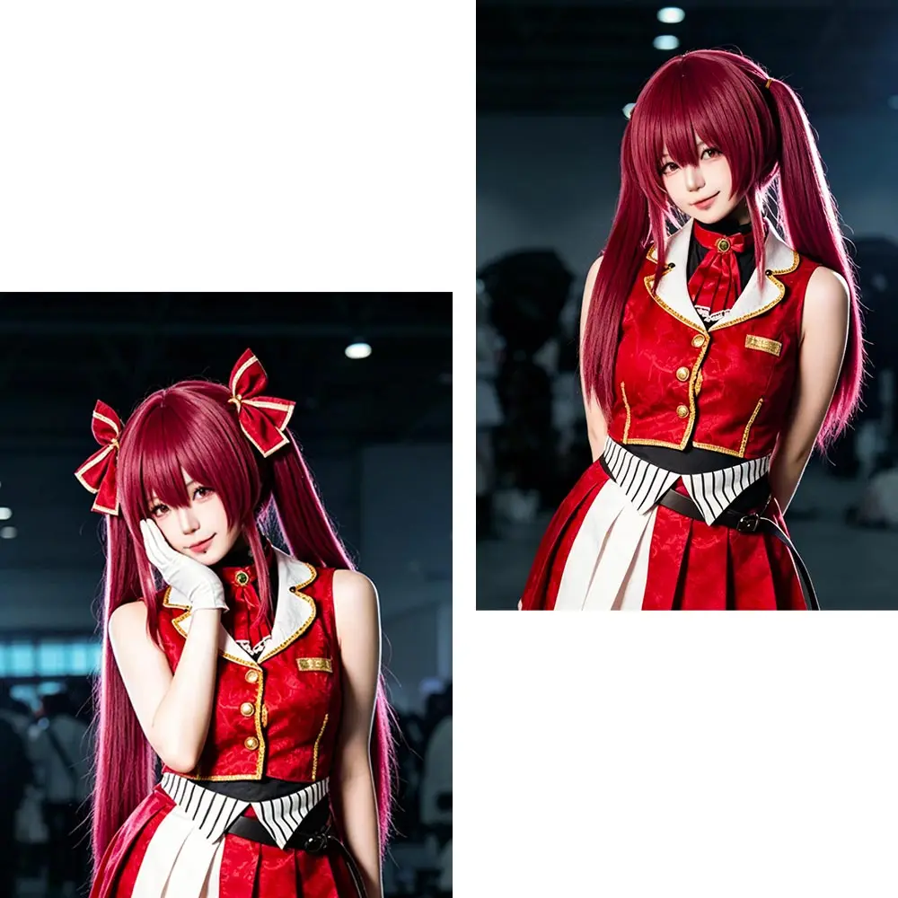 Houshou Marine Cosplay Wig HSIU 50Cm Dark Red Long Hair Heat Resistant Wig+Wig Cap Virtual YouTube Vtuber Cosplay Wig