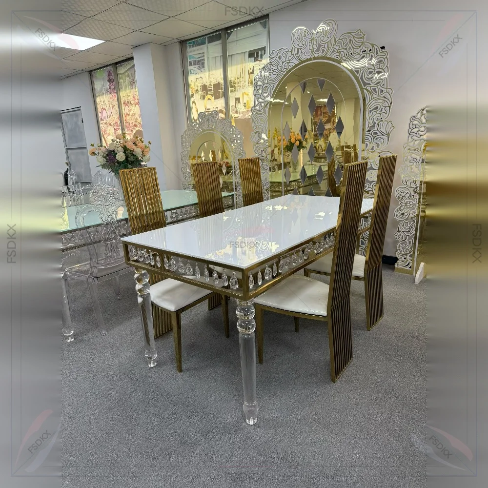FSDKX Hotel Banquet Event Metal Gold Dining Table Stainless Steel Wedding Table