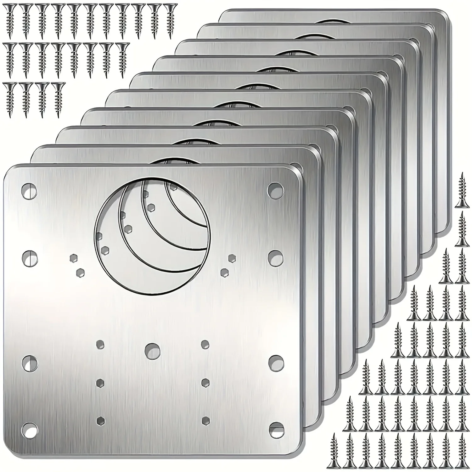 10-Pack Cabinet Hinge Repair Plate, Polished Stainless Steel Face Mount Hinge Fixing Bracket Kit with Mounting Screws