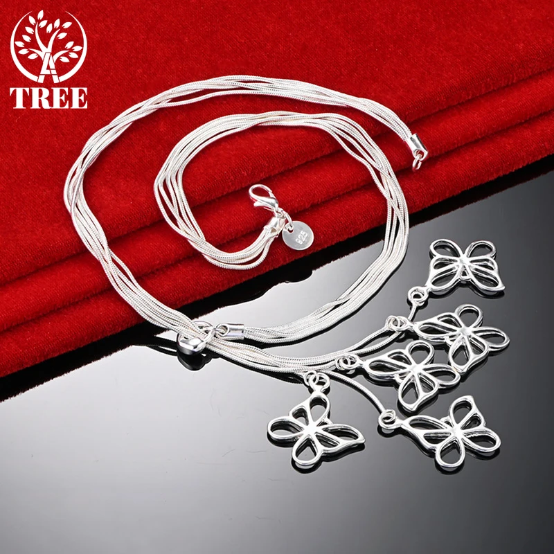 ALITREE 925 Sterling Silver 45cm Multiple Snake Chain Butterfly Pendant Necklace For Women Wedding Banquet Party Fashion Jewelry