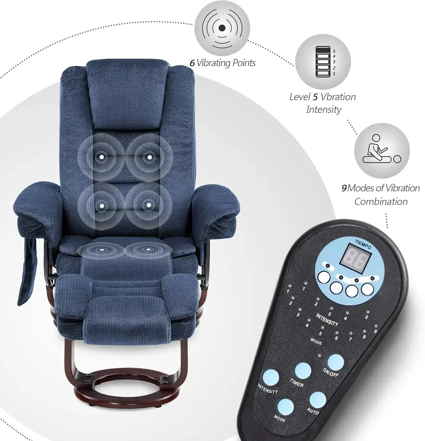 BestsellerBestsellerRecliner Chair with Ottoman, Fabric Accent Chair with Vibration Massage, Swivel Chair with Wood Base
