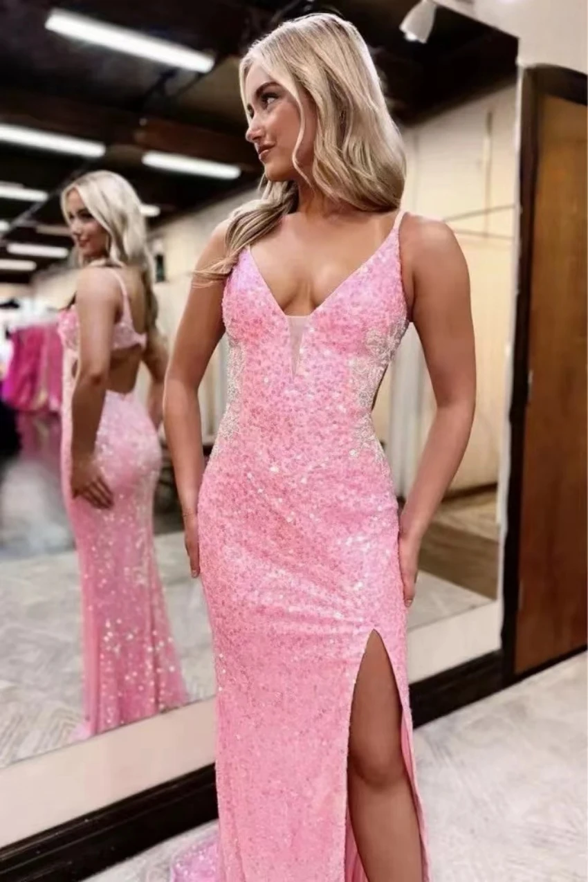 Lena-2024 New Pink Fishtail Sequin Dress Suitable for Special Occasions, Ball Customized Dresses