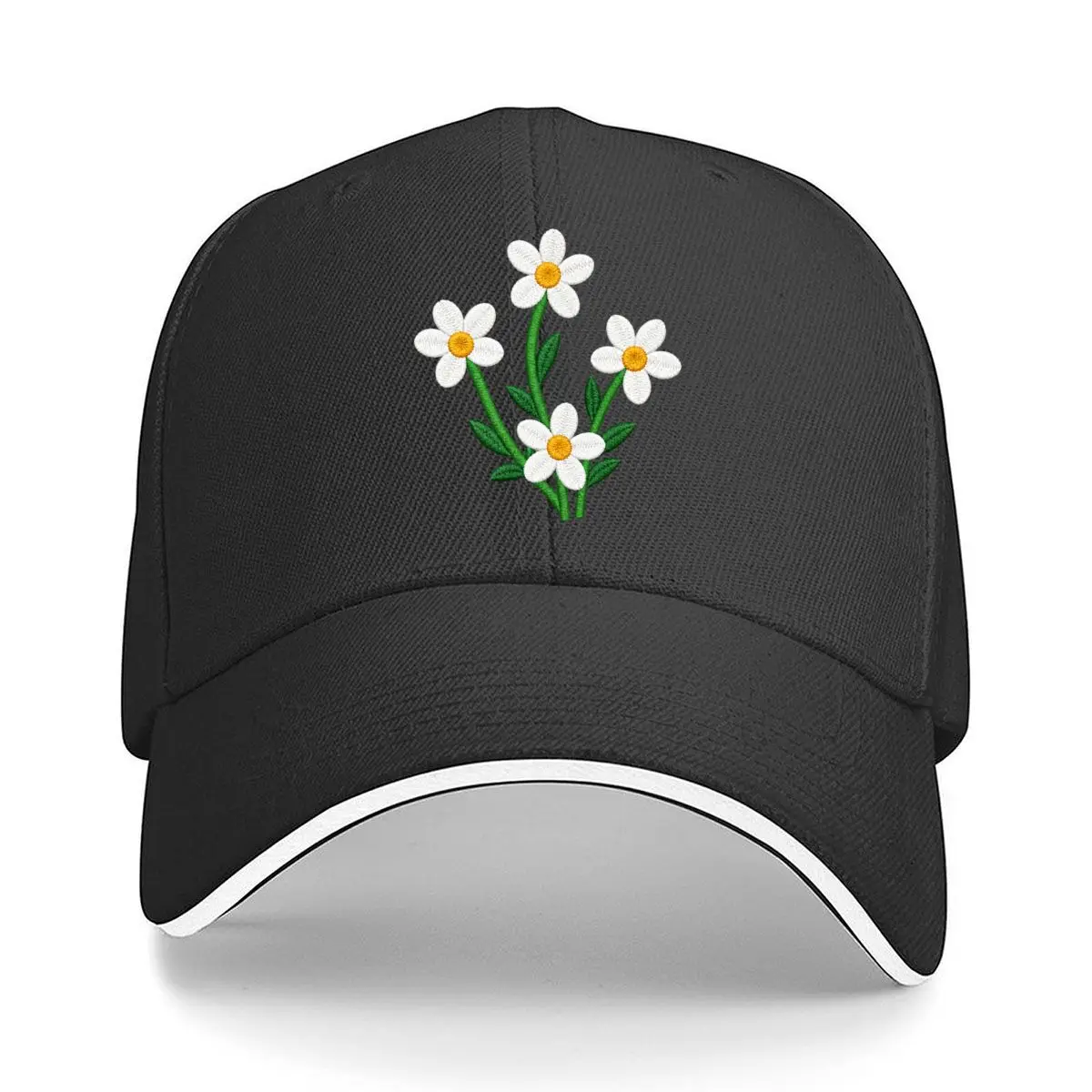 Chamomile Flower Bouquet White Petals Green Leaves Hip Hop hat Fashion Outdoor Sports Sandwich Baseball Cap