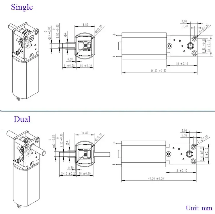 Mini 050 Dual Shaft Gear Motor DC 3V-12V 190RPM-762RPM D-Shaft Large Torque Micro Turbo Worm Full Metal Gear Box Reduction Motor