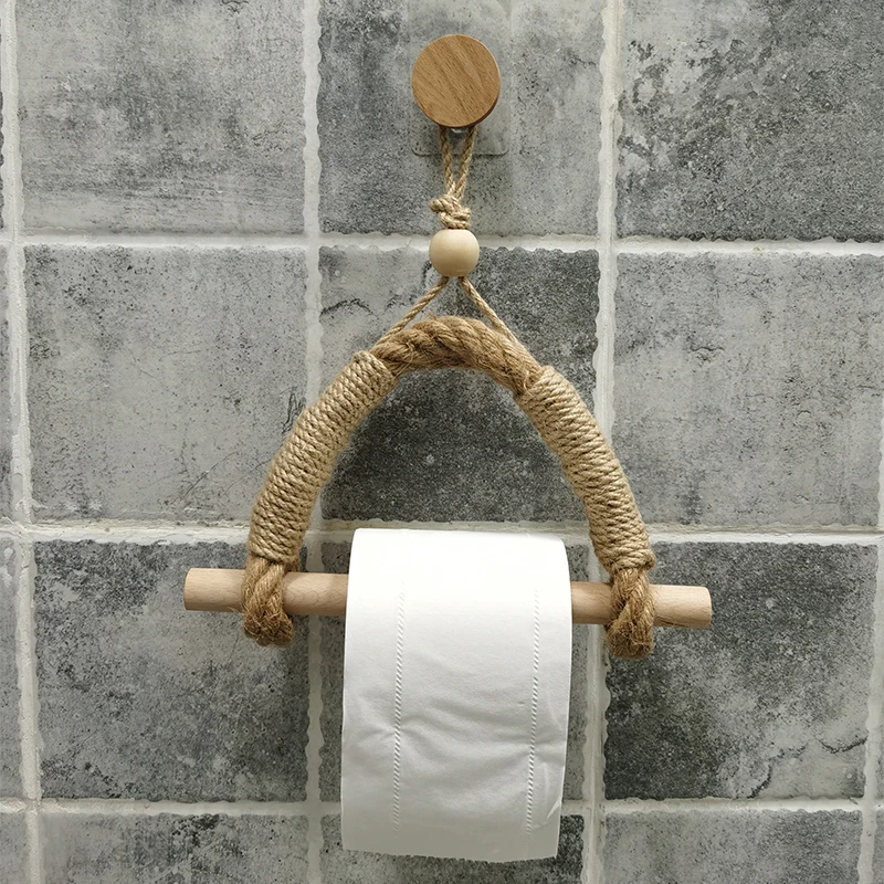 Round Hook Hemp Toilet Paper Holder Vintage Towel Hanging Rope Toilet Paper Holder Home Hotel Bathroom Decoration Supplies